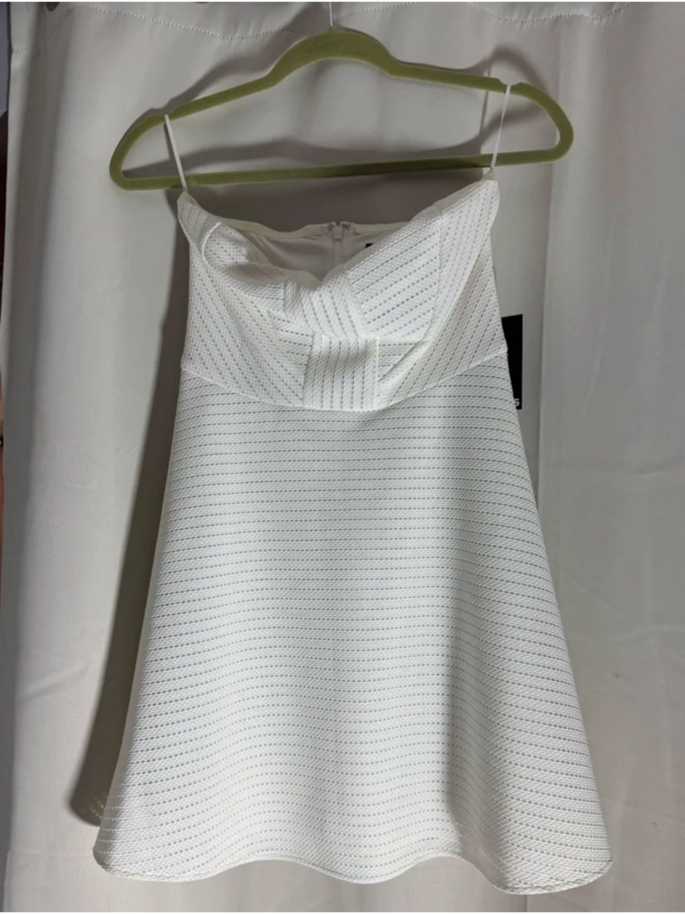 Express White Strapless Textured Fit-and-Flare Mini Dress